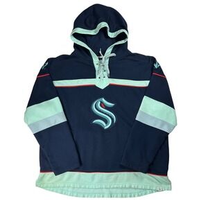 Seattle Kraken NHL Lace Up Hoodie Navy Blue Ice Blue Mens XXL 1448227